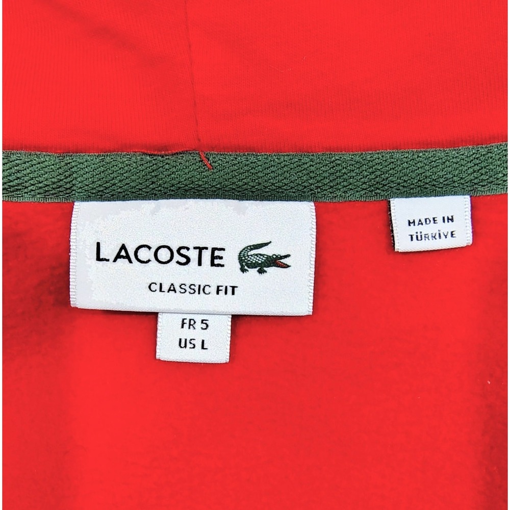 Lacoste Sport Hoodie Mens Large Red Full Zip Cotton Blend Fleece Sweatshirt Logo - Picture 4 of 15